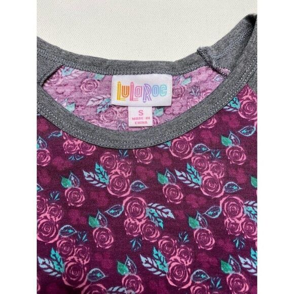 LuLaRoe‎ Randu Purple Gray Rose Floral Raglan Sleeve Top Small New - Picture 2 of 6